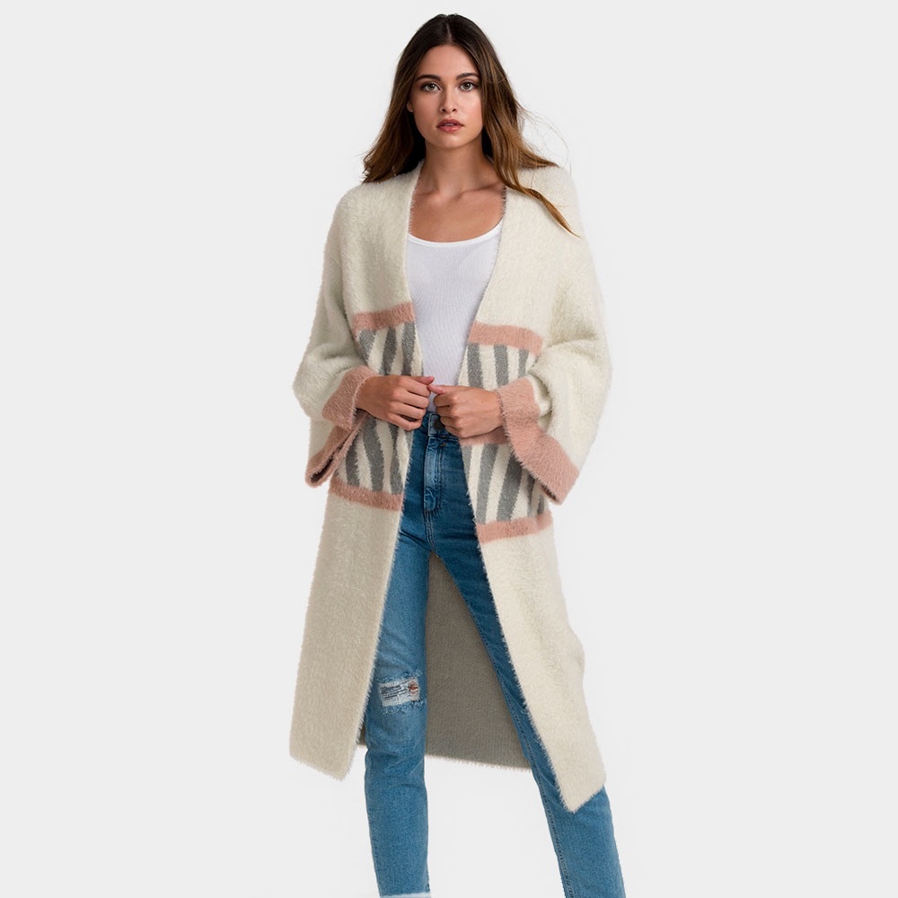 Ladies Graphic Cardigan Pink,Cream,Grey. 1 size